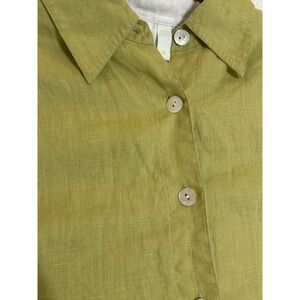 Debra DeRoo Womens Chartreuse Green 100% Linen Button Down Shirt Size M Lime Top